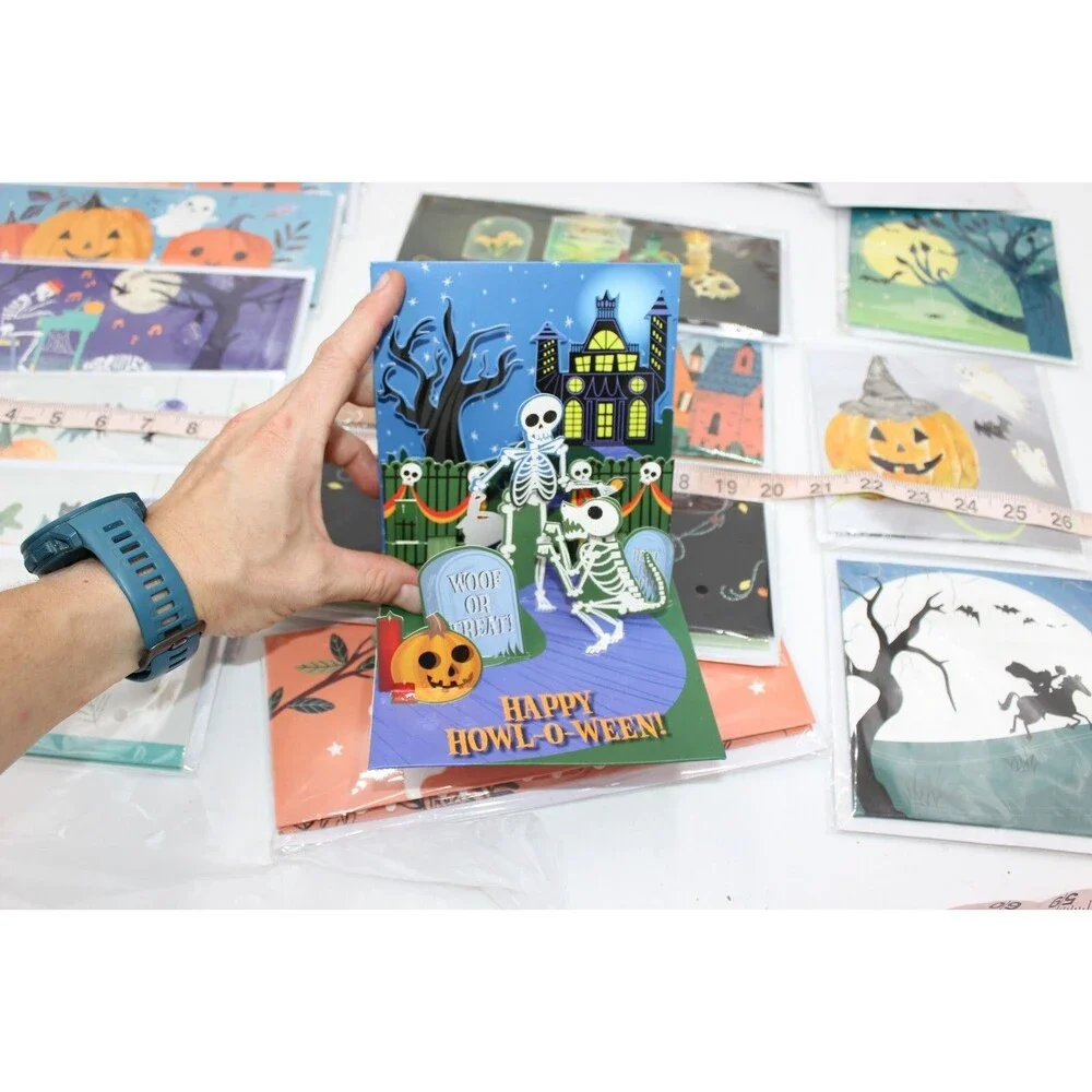 Lot of 62 Total Halloween Panoramic Pop Up Greeting Cards/Regular/Treat Bags NEW